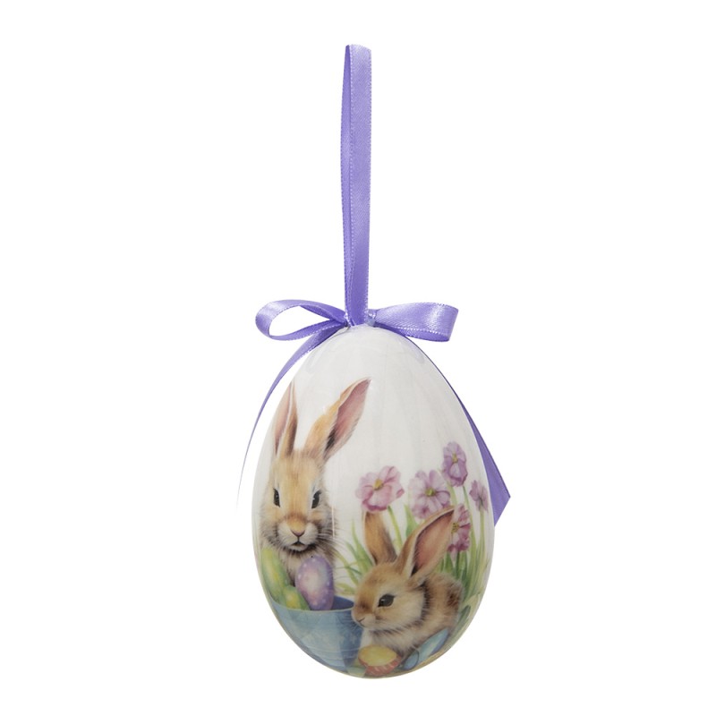 Clayre & Eef Easter ornament set of 6 Egg Ø 7x10 cm Multicoloured Plastic Rabbits