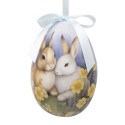 Clayre & Eef Easter ornament set of 6 Egg Ø 7x10 cm Multicoloured Plastic Rabbits