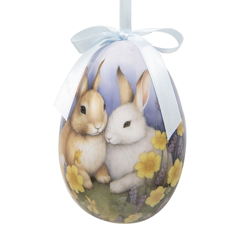 Clayre & Eef Easter ornament set of 6 Egg Ø 7x10 cm Multicoloured Plastic Rabbits