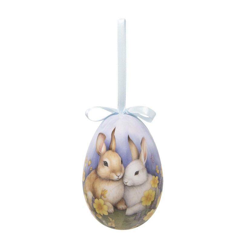 Clayre & Eef Easter ornament set of 6 Egg Ø 7x10 cm Multicoloured Plastic Rabbits