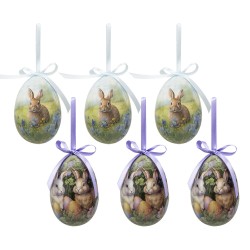 Clayre & Eef Set di 6 decorazioni pasquali Uovo Ø 7x10 cm Multicolore Plastica Conigli
