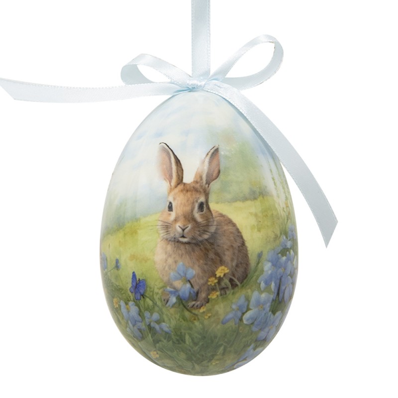 Clayre & Eef Easter ornament set of 6 Egg Ø 7x10 cm Multicoloured Plastic Rabbits