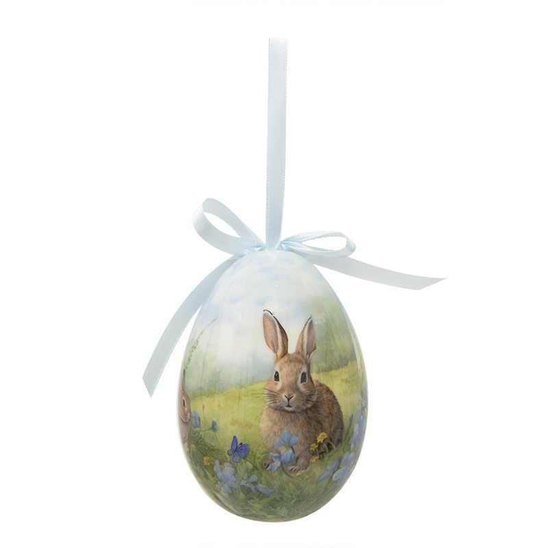 Clayre & Eef Easter ornament set of 6 Egg Ø 7x10 cm Multicoloured Plastic Rabbits