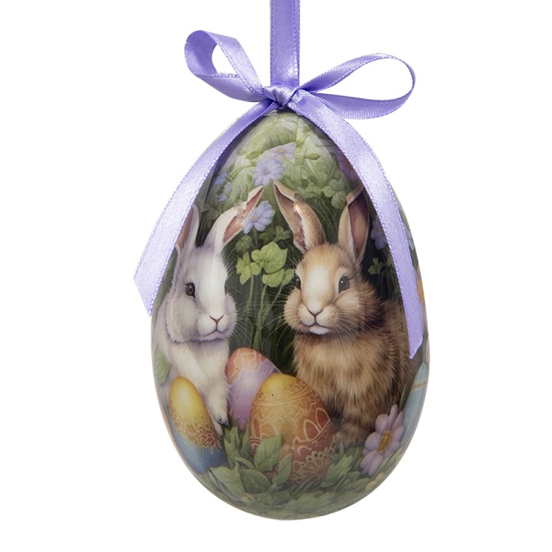 Clayre & Eef Easter ornament set of 6 Egg Ø 7x10 cm Multicoloured Plastic Rabbits