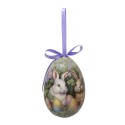 Clayre & Eef Easter ornament set of 6 Egg Ø 7x10 cm Multicoloured Plastic Rabbits