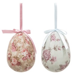 Clayre & Eef Ensemble de 2 pendentifs de Pâques Œuf Ø 9x12 cm Multicolore Plastique Fleurs