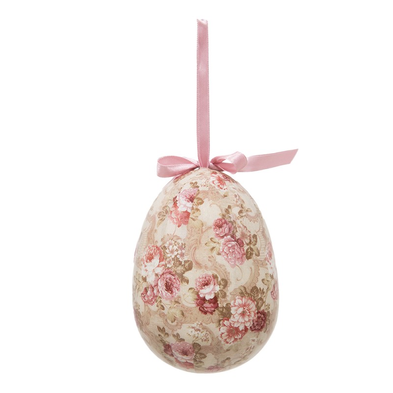 Clayre & Eef Ensemble de 2 pendentifs de Pâques Œuf Ø 9x12 cm Multicolore Plastique Fleurs