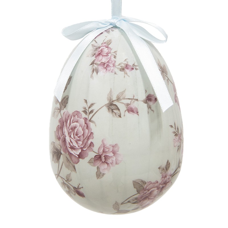 Clayre & Eef Ensemble de 2 pendentifs de Pâques Œuf Ø 9x12 cm Multicolore Plastique Fleurs