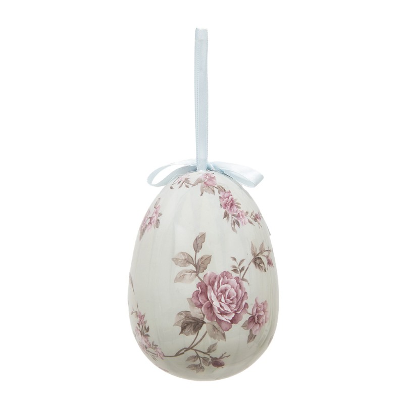Clayre & Eef Ensemble de 2 pendentifs de Pâques Œuf Ø 9x12 cm Multicolore Plastique Fleurs