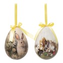 Clayre & Eef Ensemble de 2 pendentifs de Pâques Œuf Ø 11x15 cm Multicolore Plastique Lapin