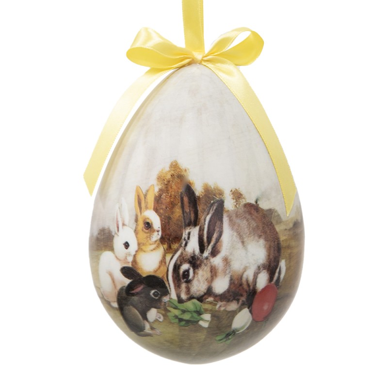 Clayre & Eef Ensemble de 2 pendentifs de Pâques Œuf Ø 11x15 cm Multicolore Plastique Lapin