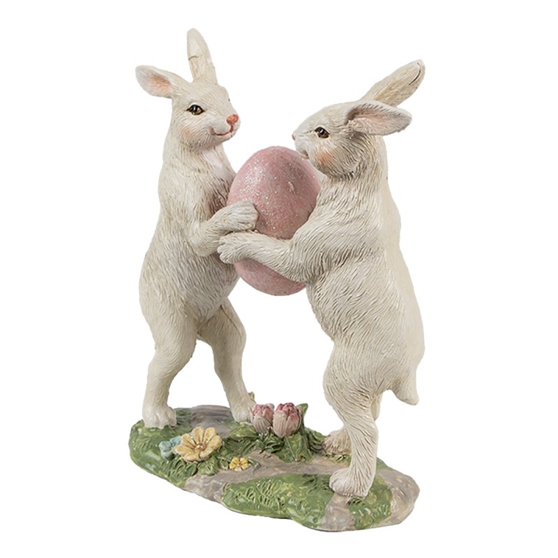 Clayre & Eef Statuetta decorativa Conigli 11x5x13 cm Beige Plastica