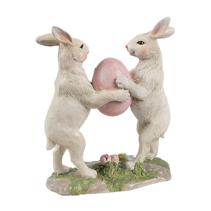 Clayre & Eef Statuetta decorativa Conigli 11x5x13 cm Beige Plastica