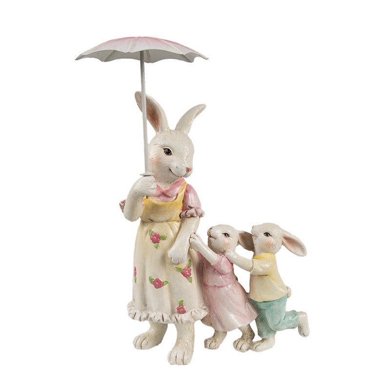 Clayre & Eef Figurine décorative Lapin 16x9x22 cm Blanc Rose Plastique