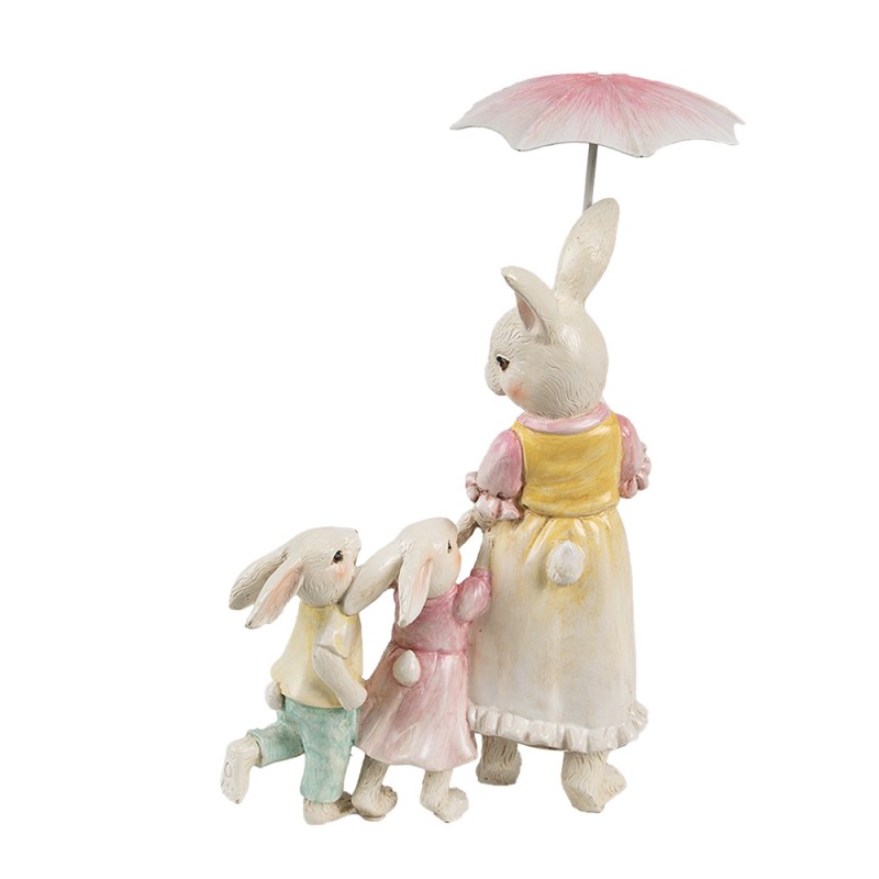Clayre & Eef Figurine décorative Lapin 16x9x22 cm Blanc Rose Plastique