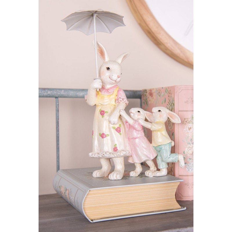 Clayre & Eef Figurine décorative Lapin 16x9x22 cm Blanc Rose Plastique