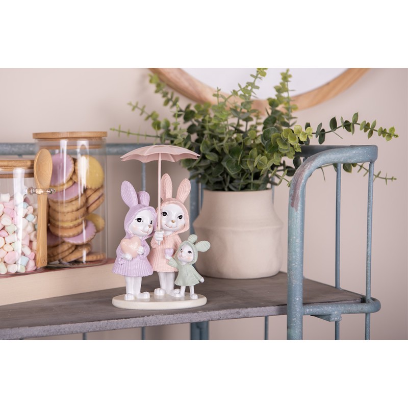 Clayre & Eef Decorative Figurine Rabbits 11x10x17 cm White Pink Plastic