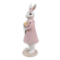 Clayre & Eef Statuetta decorativa Coniglio 23 cm Bianco Rosa  Plastica