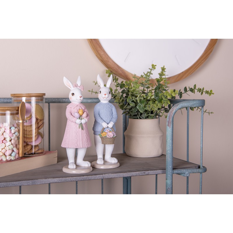 Clayre & Eef Statuetta decorativa Coniglio 24 cm Bianco Blu  Plastica