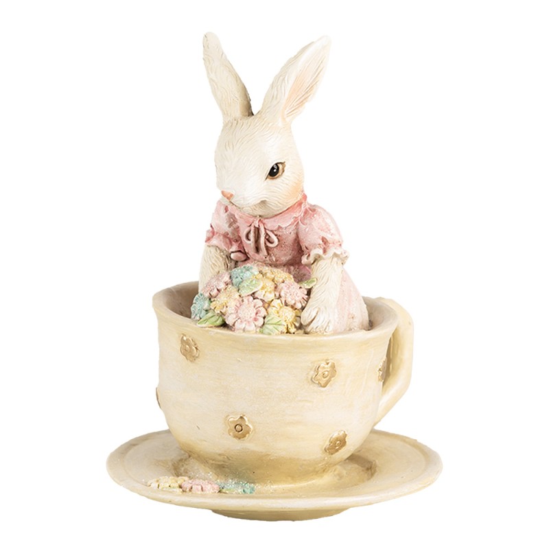 Clayre & Eef Statuetta decorativa Coniglio 8x8x11 cm Beige Plastica