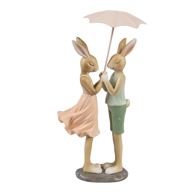 Clayre & Eef Decoratie Beeld Konijnen 12x10x26 cm Beige Kunststof