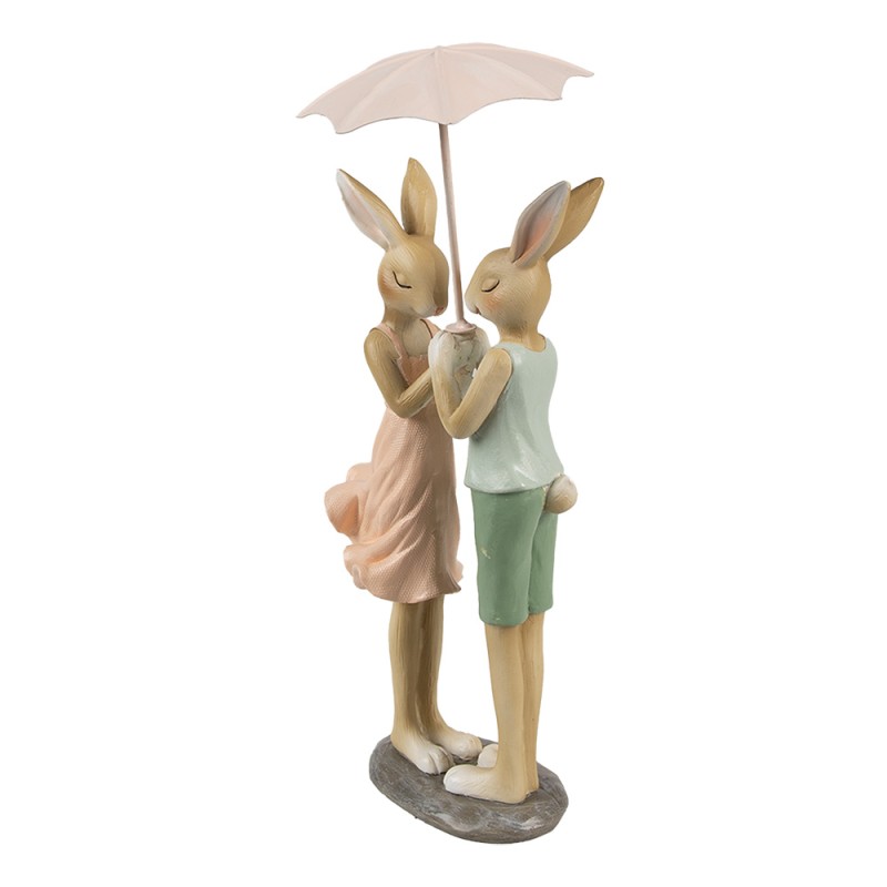 Clayre & Eef Decoratie Beeld Konijnen 12x10x26 cm Beige Kunststof
