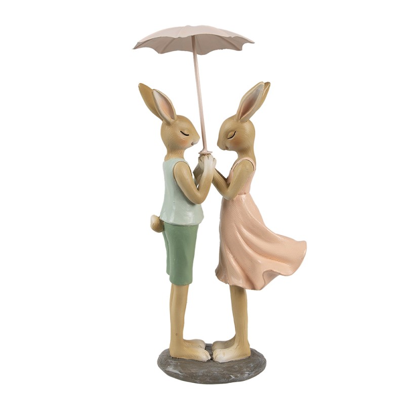 Clayre & Eef Decoratie Beeld Konijnen 12x10x26 cm Beige Kunststof
