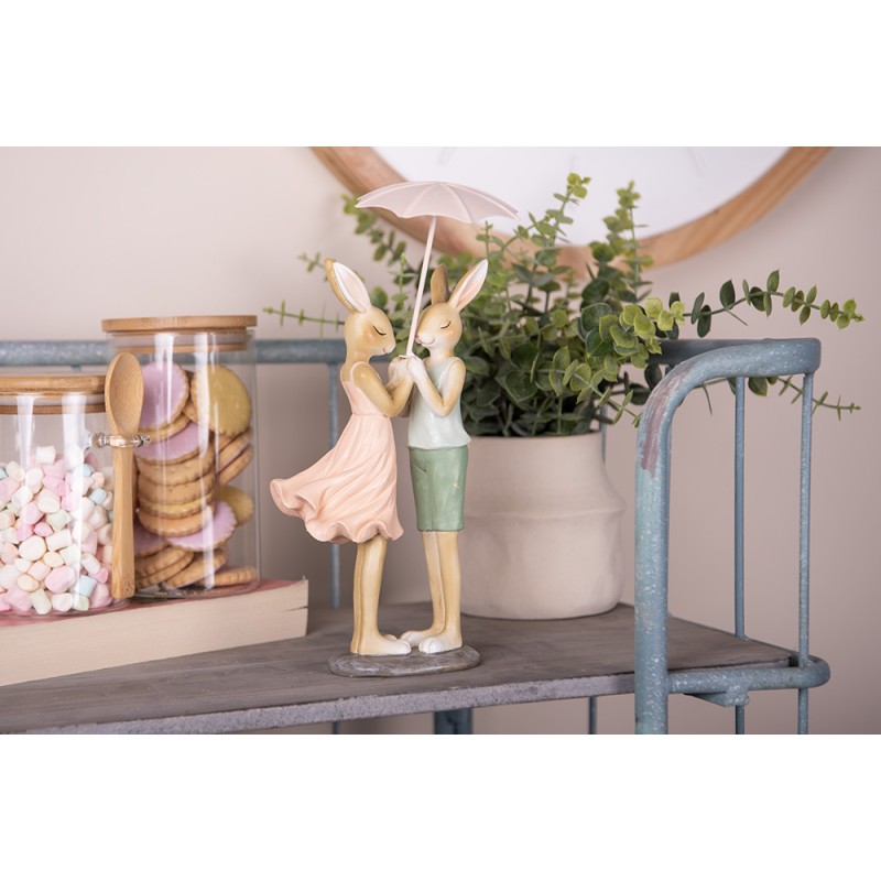 Clayre & Eef Decoratie Beeld Konijnen 12x10x26 cm Beige Kunststof