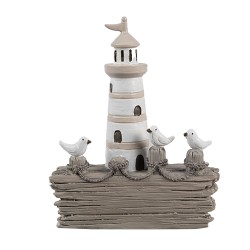 Clayre & Eef Decorative Figurine Lighthouse 10x4x12 cm White Brown Plastic