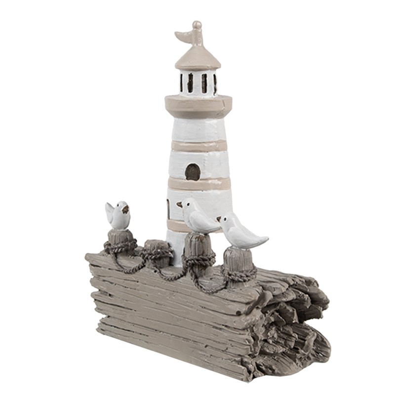 Clayre & Eef Figurine décorative Phare 10x4x12 cm Blanc Marron Plastique