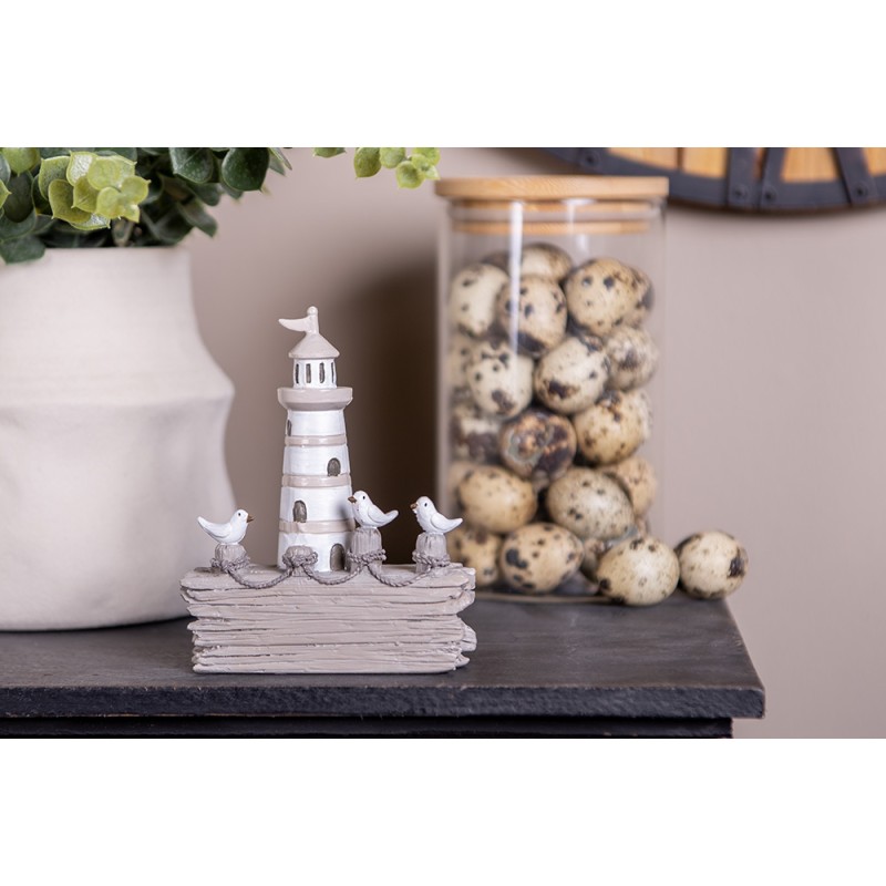 Clayre & Eef Figurine décorative Phare 10x4x12 cm Blanc Marron Plastique