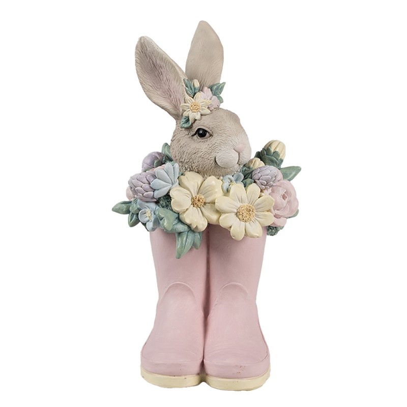 Clayre & Eef Dekorationsfigur Kaninchen 13x13x23 cm Beige Rosa Kunststoff