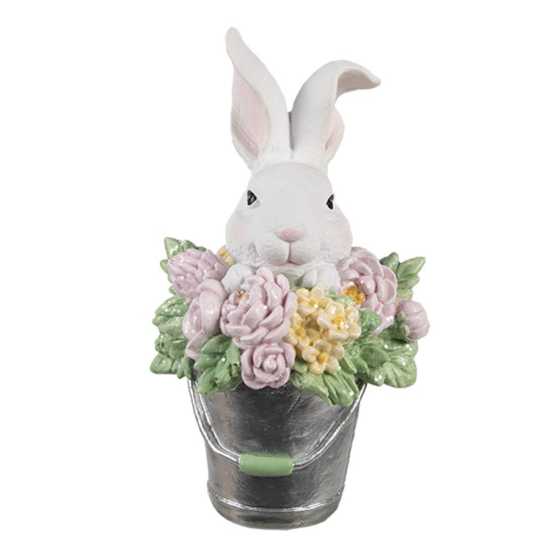Clayre & Eef Decorative Figurine Rabbit 8x9x15 cm White Grey Plastic
