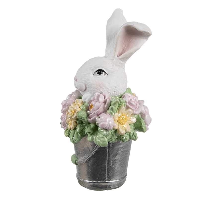Clayre & Eef Decorative Figurine Rabbit 8x9x15 cm White Grey Plastic