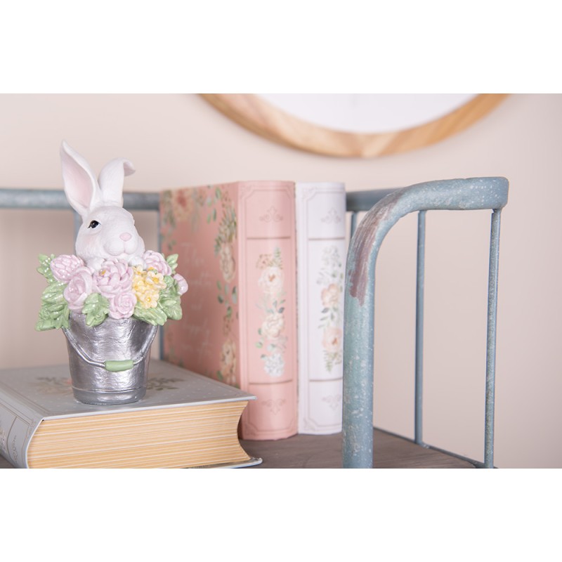 Clayre & Eef Decorative Figurine Rabbit 8x9x15 cm White Grey Plastic