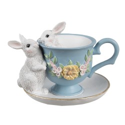 Clayre & Eef Decorative Figurine Rabbits 13x16x12 cm White Blue Plastic