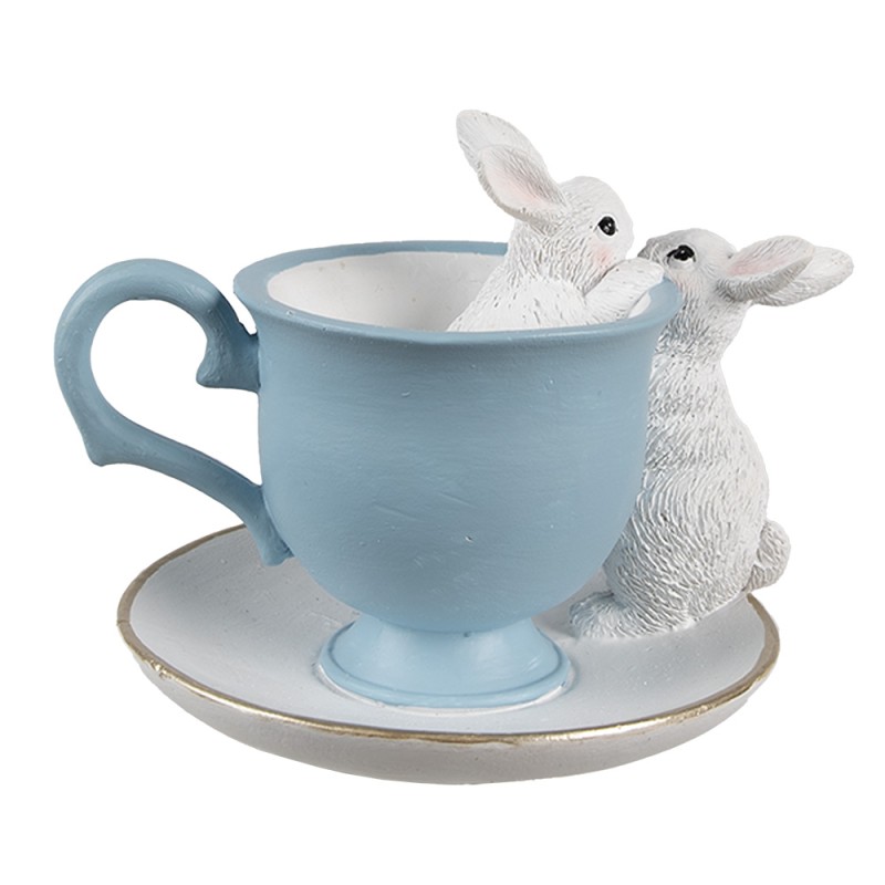Clayre & Eef Decorative Figurine Rabbits 13x16x12 cm White Blue Plastic