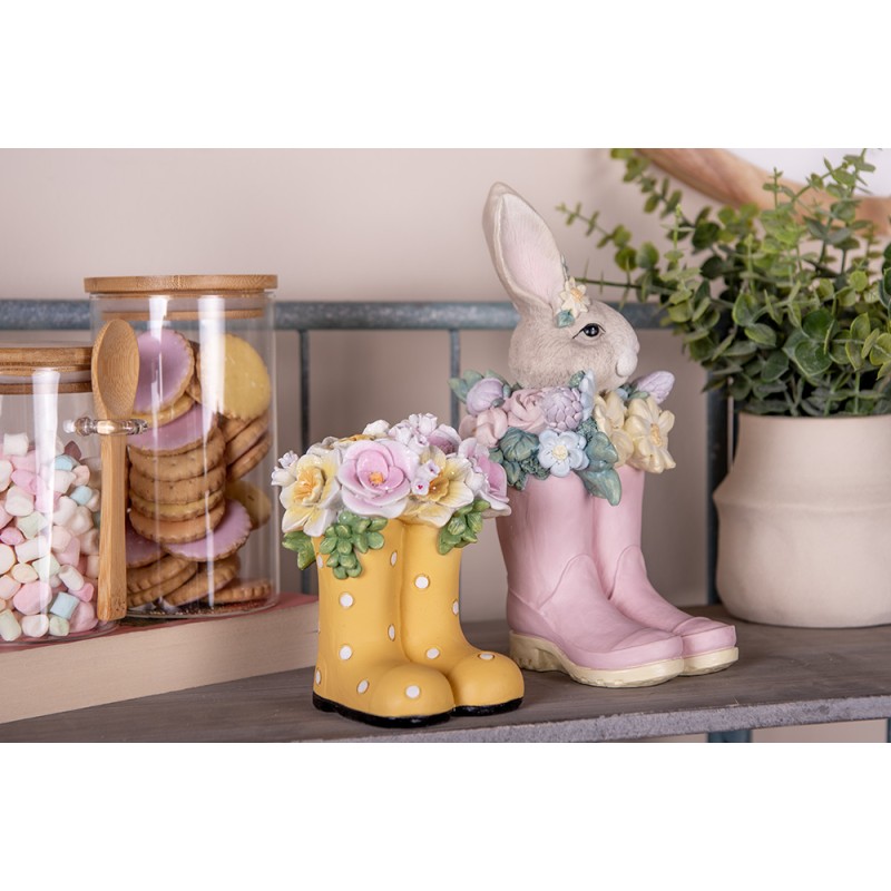 Clayre & Eef Decorative Figurine Boots 10x10x12 cm Yellow Plastic Flowers
