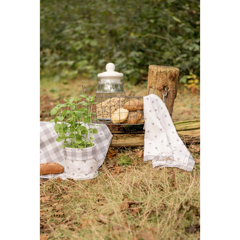 Clayre & Eef Küchenschürze 70x85 cm Grau Beige Baumwolle Herzen