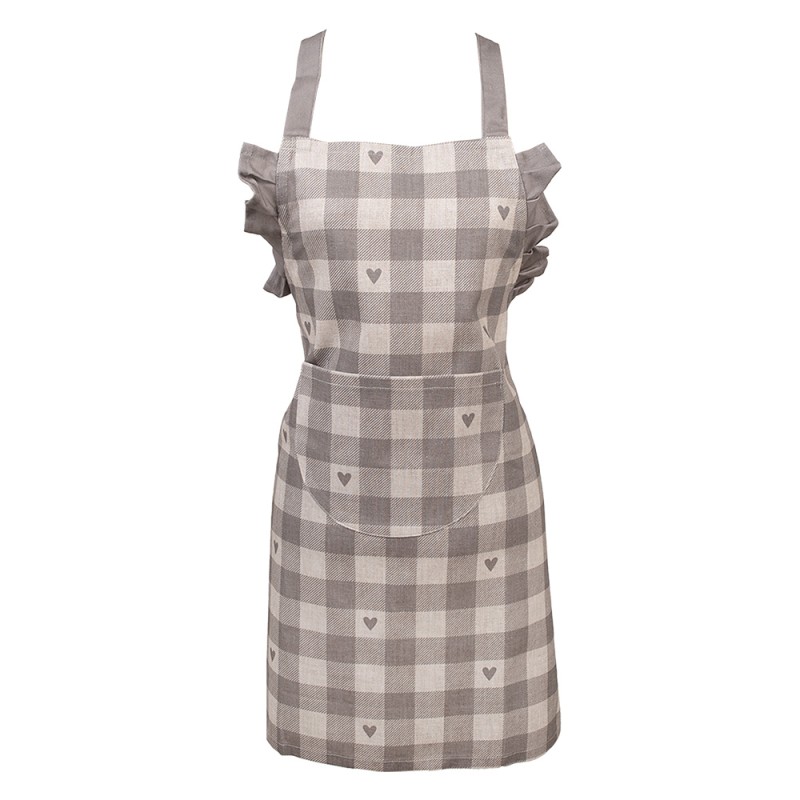 Clayre & Eef Tablier pour enfants 48x56 cm Gris Beige Coton Coeurs