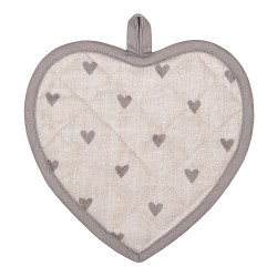 Clayre & Eef Pot Holder 20x20 cm Beige Grey Cotton Hearts