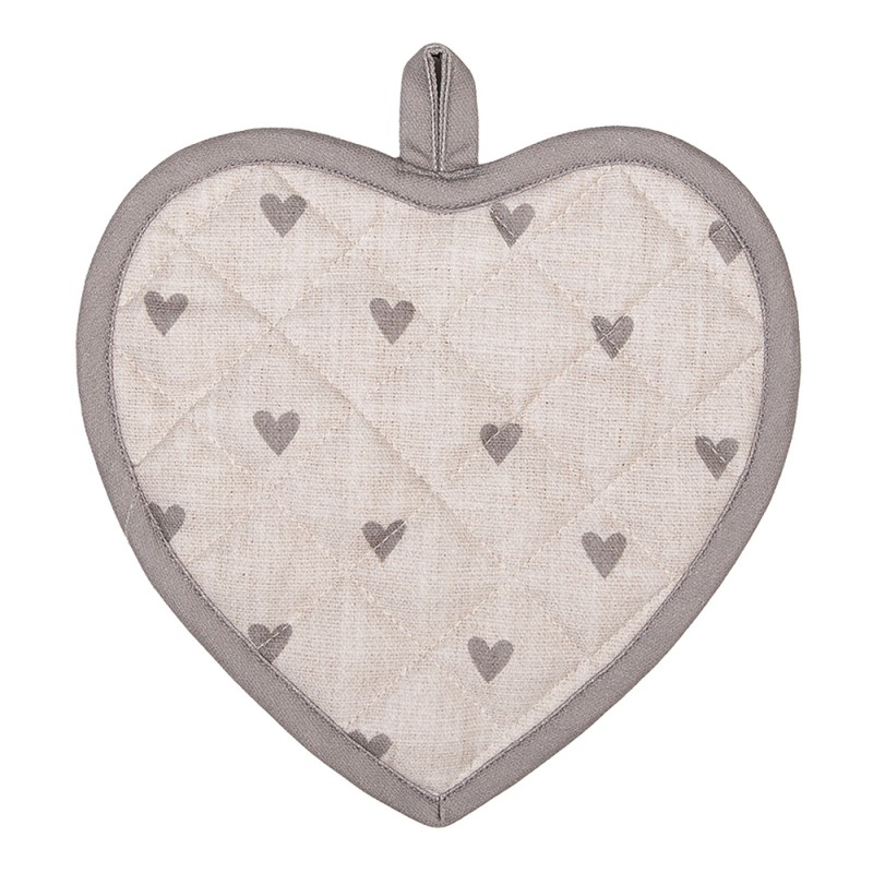 Clayre & Eef Pot Holder 20x20 cm Beige Grey Cotton Hearts