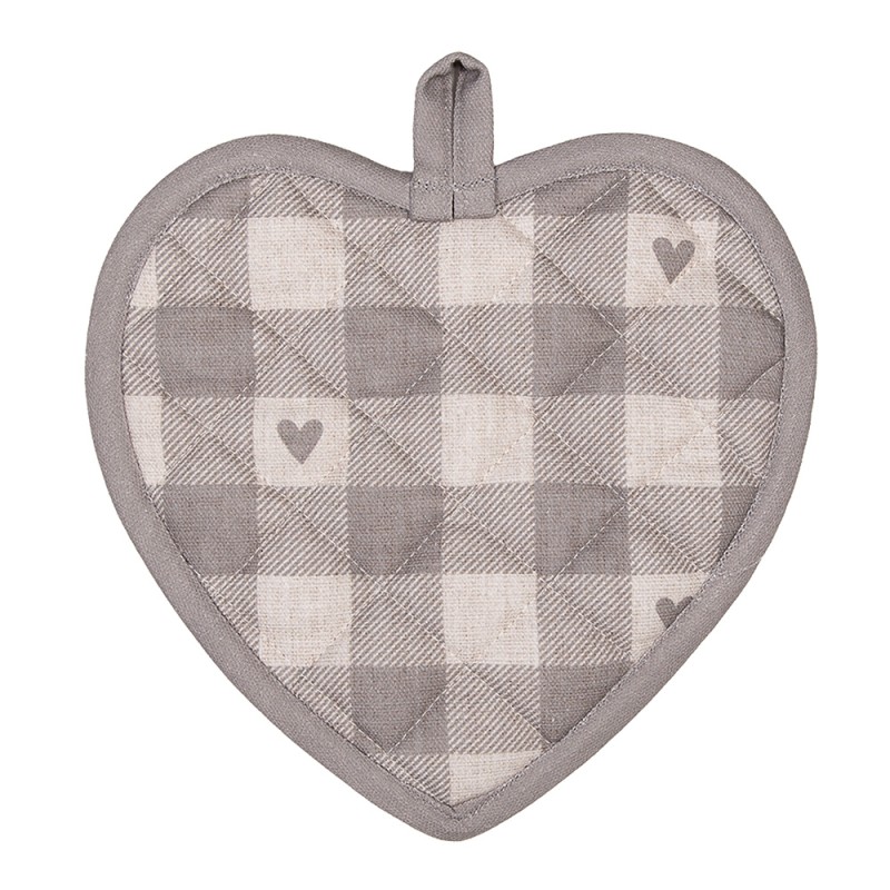 Clayre & Eef Pot Holder 20x20 cm Beige Grey Cotton Hearts