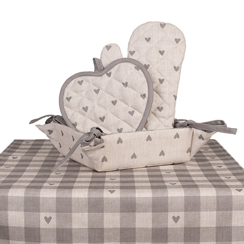 Clayre & Eef Pot Holder 20x20 cm Beige Grey Cotton Hearts