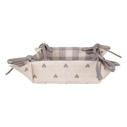 Clayre & Eef Bread Basket 35x35x8 cm Beige Grey Cotton Square Hearts