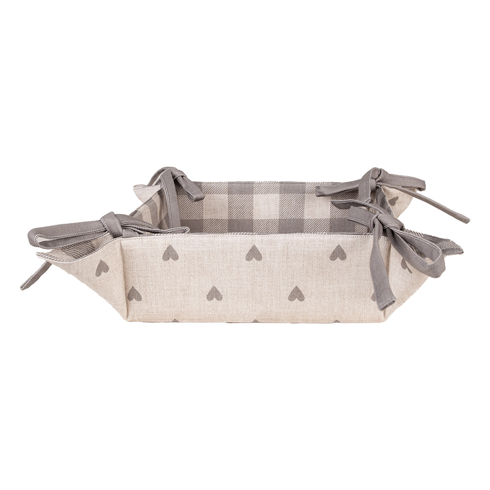 Clayre & Eef Broodmand 35x35x8 cm Beige Grijs Katoen Hartjes afbeelding