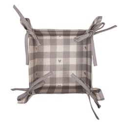 Clayre & Eef Bread Basket 35x35x8 cm Beige Grey Cotton Square Hearts
