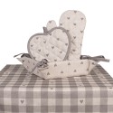 Clayre & Eef Cestino del pane 35x35x8 cm Beige Grigio Cotone Quadrato Cuoricini