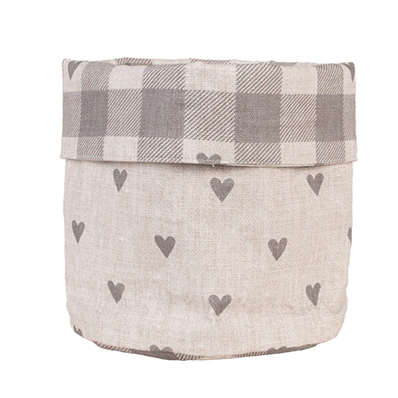 Clayre & Eef Broodmand Ø 15x16 cm Beige Grijs Katoen Rond Hartjes