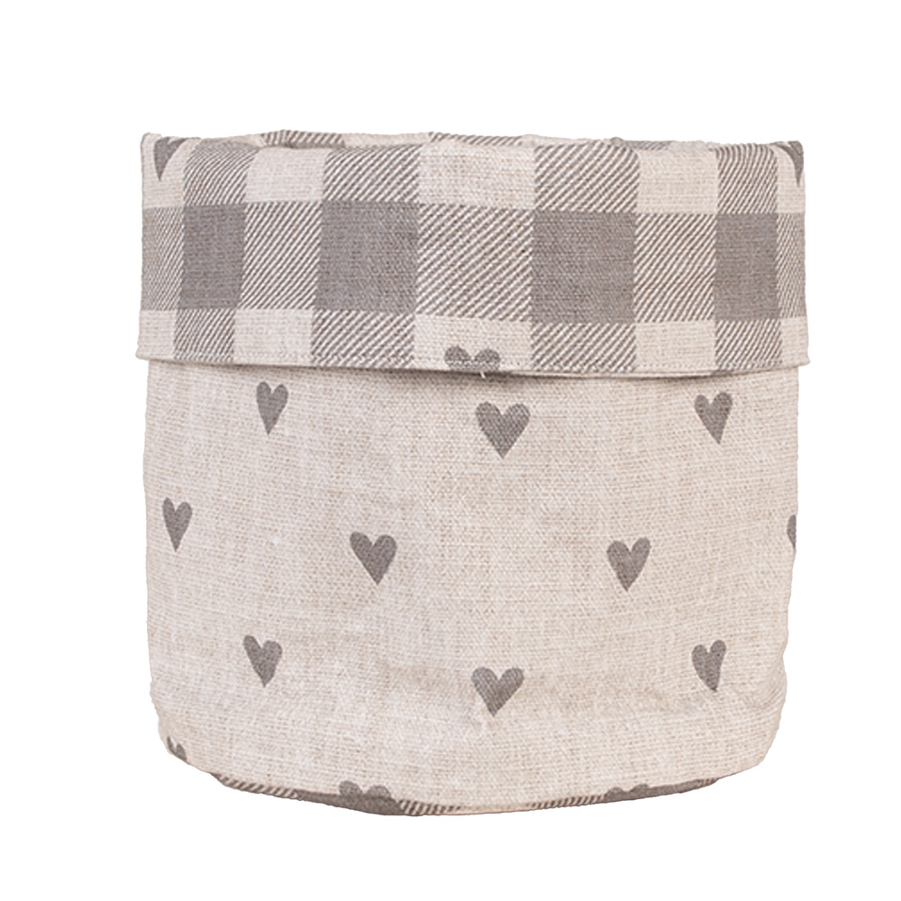 Clayre&Eef BroodmandØ 15x16 cm Beige Grijs Katoen Hartjes afbeelding